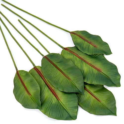 6 Stück Künstliche Pflanze Blätter Tropische Bananenblätter, PU Kunstpflanze Palmblätter, Künstliche Tropische Blätter mit biegsamen Stiel für Hochzeit Party Haus Dekoration Büro DIY-Blumenarrangeme