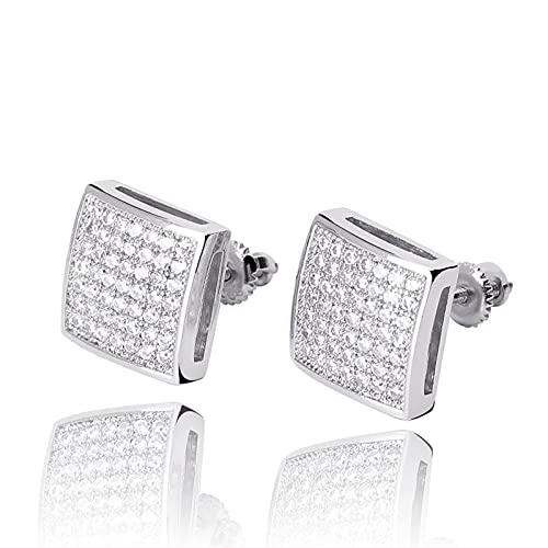 HMMJ Orecchini a Lobo da Uomo con Chiusura a Vite in zircone Pieno Hip-Hop con Scatola di Gioielli (Color : Silver)