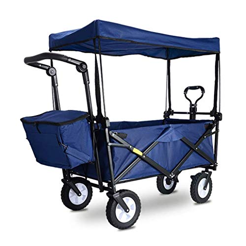 CJVJKN Trolley，Multifunctio Folding Garden Trolley Cart Heavy Duty Wagon With Canopy, Multi-function Portable Shopping Cart for Outdoor Camping Fishing Push-pull Cart With 4 Wheel, Load: 80kg