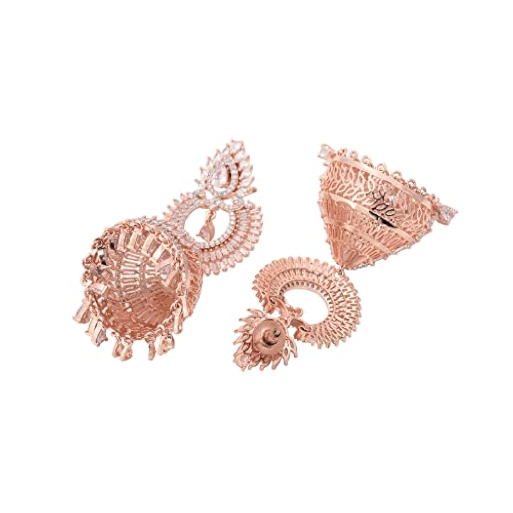 Women's Rose Gold Plated American Diamond Studded Jhumka Earrings