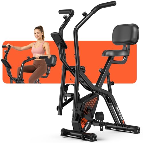 pooboo Folding Magnetic X‑Bike, Upright Exercise Bike for Home Gym