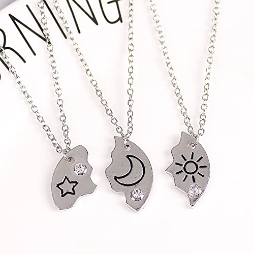 3Pcs/Set Best Friend Forever Necklaces Sun Moon Star Bff Necklaces Matching Heart Pendant Necklace Cute Puzzle Necklace Bff Friendship Pendant Necklaces Set For Teen Girls-Sun Moon Star #TOP1