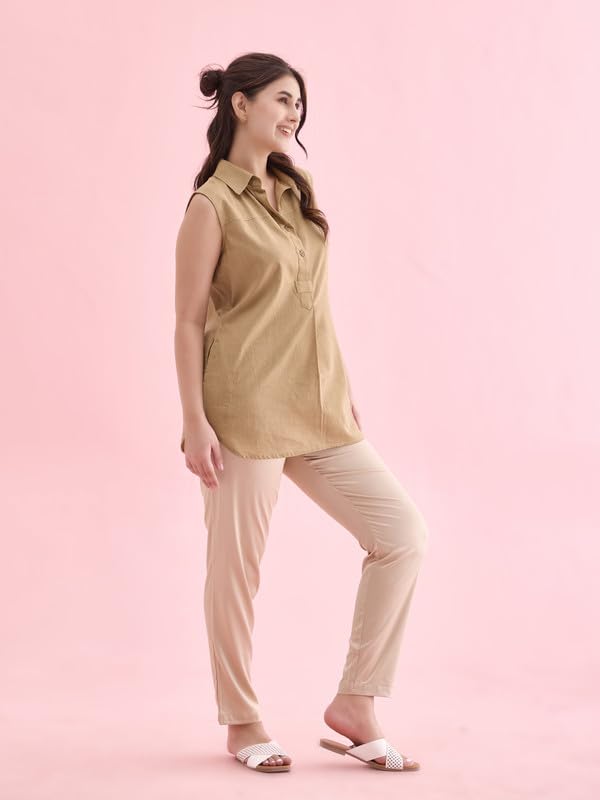 Image of GO COLORS Women Mid Rise Polyester Shiny Pant