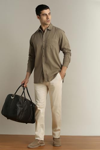 Image of Peter England Men's Super Slim Fit Stretchable Cotton Satin Casual Trousers | Office Sleek & Trendy Look