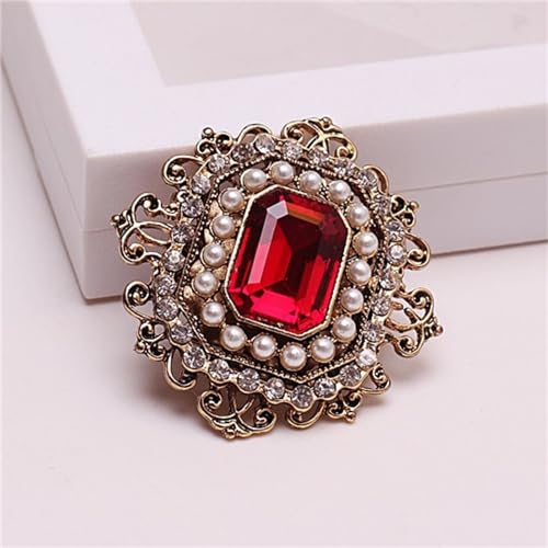Image of WCRAZYE Antique Rhinestone Brooch Pin for Women Girls Gold Tone Vintage Baroque Rectangle Crystal Shell Pearl Boho Victorian Style Brooches Lapel Pins Elegant Wedding Christmas Festival Ornament Jewelry Gift