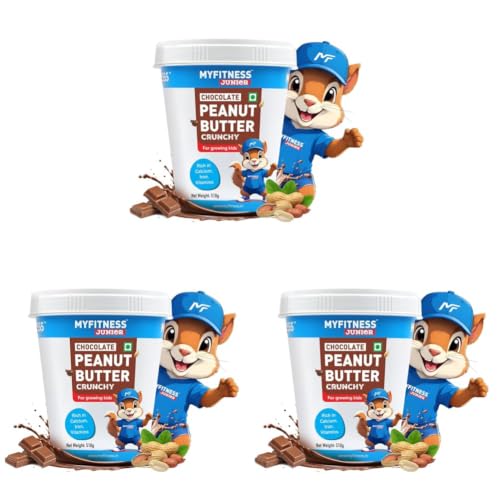 Image of MYFITNESS Peanut Butter Junior Chocolate Spread Crunchy 510g | Specially Made for Kids & Teens | Rich in Calcium, Iron, Vitamins & Minerals | Healthier Choco Spread for Breakfast, Snacks & Lunch Box