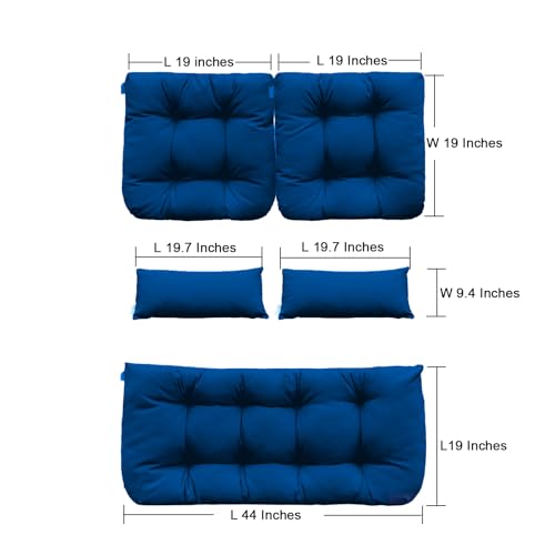 Image of QILLOWAY Outdoor Wicker Cushion Set of 5 - Waterproof Fade Resistant Patio Furniture Cushions, Loveseat 2 U-Shape 2 Lumbar Pillows for Porch, Bench, Backyard, Garden, Royal Blue
