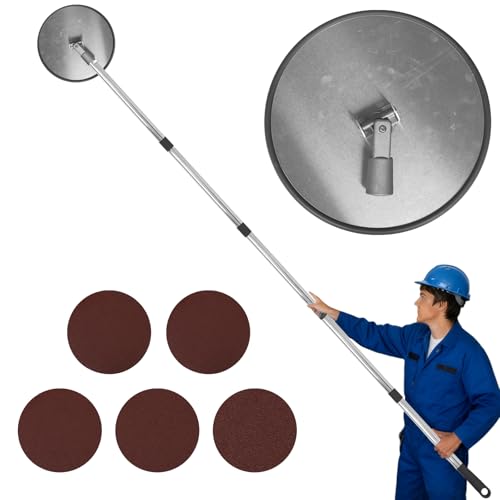 Lijadora para paneles de yeso con poste de lijado de extensión, lijadora de poste de cabeza redonda de 9 pulgadas para paredes y techos, rotación radial de 360° con 5 hojas de lijado para yeso