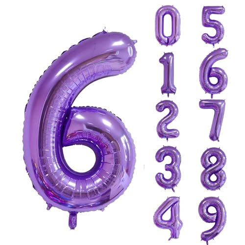 40 inch Big Size Number 6 Foil Helium Balloons Birthday Party Celebration Decoration, Digital Decorations Supplies, Wedding Anniversary Inch Decoration Kids(Purple,Number 6)