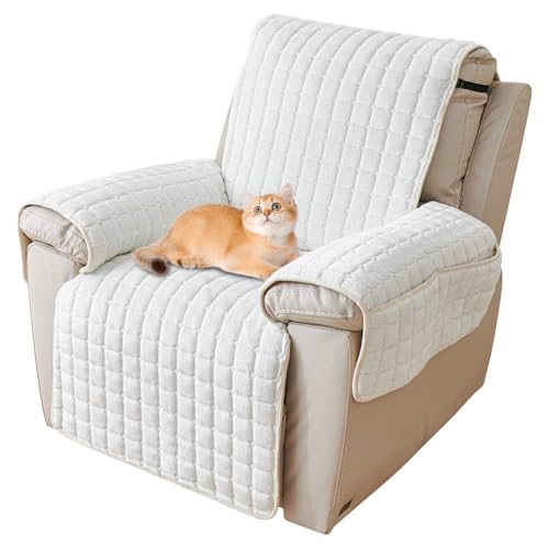 Lovehavren Premium Washable Quilted Recliner Slipcover (White, 23")