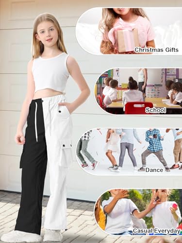 Image of Cromoncent Cargo Pants Girls & Women Parachute Pants Y2K Baggy Rave Clothes Waterproof with Pockets, 6 Years - 3XL