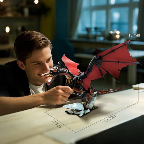 Image of QFJ Ideas fire Dragon Building Set,Compatible with Mainstream Brands Adults Collectible MOC Dragon Model STEM Toy for Fans Home Decor,Creative Gift for Kids Boys & Girls 8-16 (1018 PCS)
