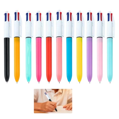 Bolígrafos Retráctiles de 4 Colores en 1, Lote de 10 Bolígrafo de Cuatro Colores, Bolígrafos de Tinta Multicolor para Material Escolar, 4 Colores para Material Escolar y Oficina, Regalo para Niños
