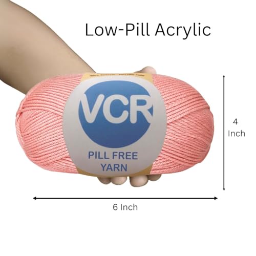 Image of VCR Peach Yarn, Pill-Free Soft Knitting Yarn, 100 Grams Hank, 263 Meters Length, Low-Pill Acrylic Yarn, Soft Crosia Threads, Pack of 1, Suitable for Beanies, Caps and Gloves