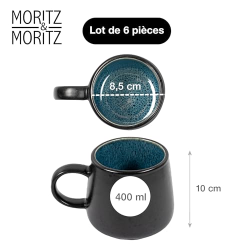 Moritz & Moritz Lot de 6 tasses solides noir/bleu - Ensemble de tasses en grès robuste - Volume de 400 ml - Passe au lave-vaisselle et au micro-ondes - Parfait pour le café, le thé et plus encore – vue 2
