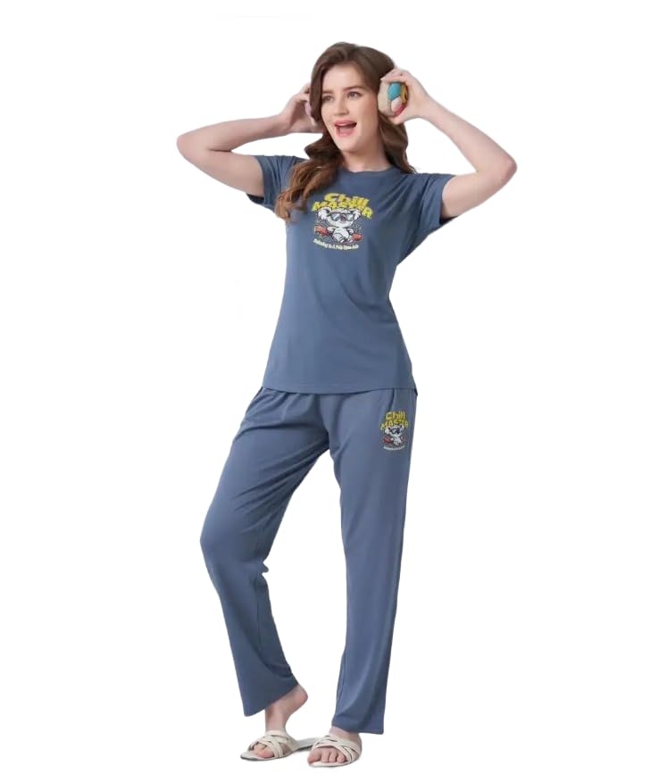 Imported Tencel Night Suit | Soft & Comfortable (Navy Blue, L)