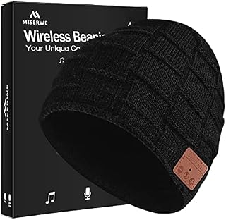 Miserwe Wireless Beanie Cool Stereo Effect Wireless Hat Wireless Knit Cap Hands-Free Headphones Beanie Washable Unisex Headphone Hat Gift for Men,Women