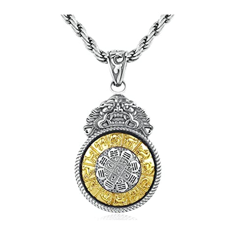 KnSam Collar para hombre, cadena con colgante del zodiaco Jiugong, ocho diagramas, cadena de plata 925, gótico, punk, collar para hombre, plata de ley 925, Plata 925.,