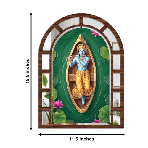 Image of Artvibes Cultural Radha & Krishna Wall Hanging Decor | Decorative Jharokha Mirror for Living Room, Bedroom, Hall, Prayer Room, Dining Room, Foyer & Entryway | Gift (WHJ 12049N), Set of 2