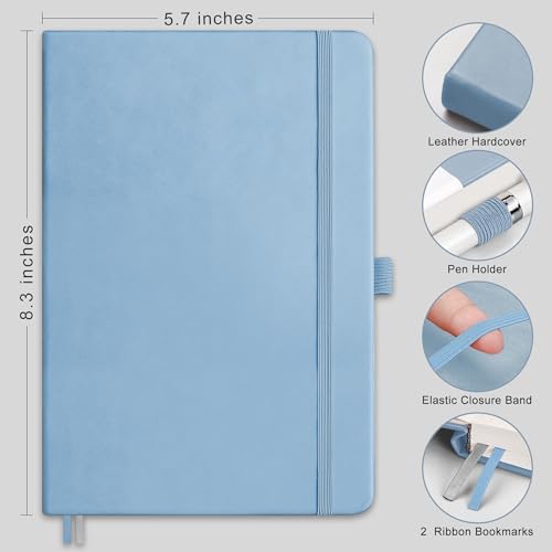 Image of RETTACY Dotted Journal Notebook, 192 Pages, A5 Medium Size (5.7'' x 8.3'') | Leather Hardcover, 100 GSM Thick Paper, for Journaling, Planning, Tracking (Light Blue)