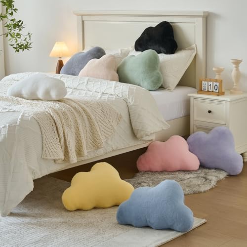 Znhinery Cloud Pillows, Decorative Throw Pillow with Soft Plush for Couch Bed, Cloud Shaped Pillow Room Decor with Fluffy Faux Rabbit Fur for Living Room Bedroom (Yellow, 14.5x22.4 Inches) — view 6