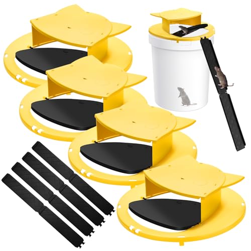 Mouse Trap Bucket Lid 5 Gallon Bucket Lid Mouse Rat Trap Multi-Catch Auto Reset Reusable Mice Traps for Indoor Outdoor Use - 4 Pack