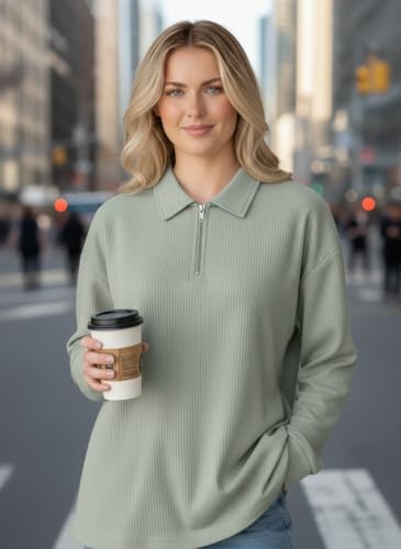 Image of Mack Jonney Women's Ribbed Zip Polo T-Shirt | Full Sleeve Collared Top | Camel Beige Casual Sweatshirt | Regular Fit-M7403
