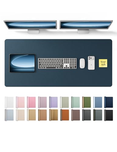 Image of YSAGi Leather Desk Pad Protector, Office Desk Mat, Large Mouse Pad, Non-Slip PU Leather Desk Blotter, Laptop Desk Pad, Waterproof Desk Writing Pad for Office and Home (Dark Blue, 47 inch x 17 inch)