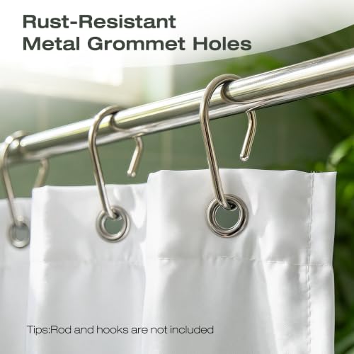 Image of White Shower Curtain Liner 72 x 74 Inches Long, Water Repellent Polyester Bathroom Fabric Shower Curtains for Spa and Hotel Quality, Machine Washable