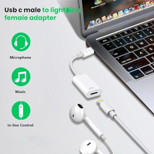 Image of ZORBES Type C to Lighting Adapter for iPhone 15, Type C Male to Lighting Female Cable Adapter, PD 27W Fast Charger Support, for Phone, Pad, Laptop Connectivity