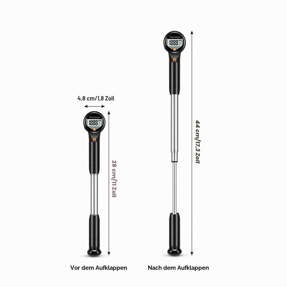 Stoßdämpferpumpe, 320 PSI Hochdruck Digital Fahrradpumpe, Anti Leck Ventil, Mountainbike Gabelpumpe mit Manometer Luftablassknopf für Vorderradgabel Hinterradaufhängung