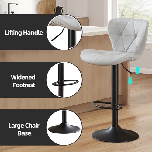 Butacos ajustables para barra, set de 2 unidades, giratorios con respaldo alto, tapizados en cuero sintético, con mecanismo de elevación neumática, estilo moderno para isla de cocina, comedor y bar en casa o cafetería, color gris miniatura 7