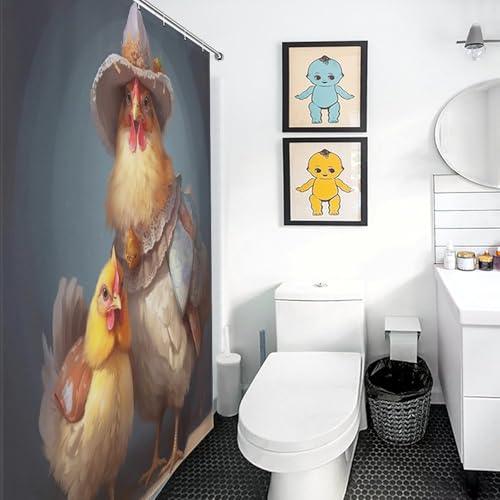 Rideau de douche poulet en polyester imperméable 92x183cm pour salle de bain - 3