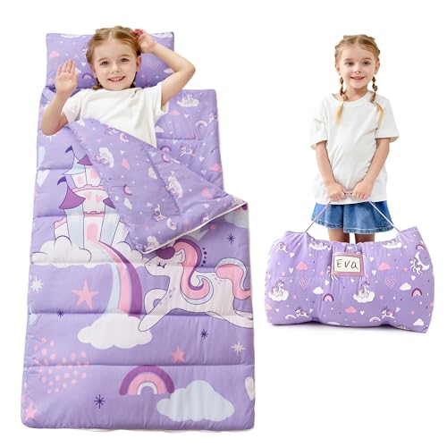 Image of Toddler Nap Mat for Preschool 50''x30'' Sleeping Mat with Removable Pillow and Minky Blanket for Kids Ages 3-7 Roll Up Soft Sleeping Bag for Boys Girls Kindergarten Daycare Sleepover