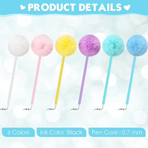Epakh 36 Pcs Fluffy Pompom Ballpoint Pens, Cute Kawaii Plush Fuzzy Pens with Black Gel Ink, Macaron Color Back to School Supplies for Girls Women Teachers Office (6 Colors) - Image 3