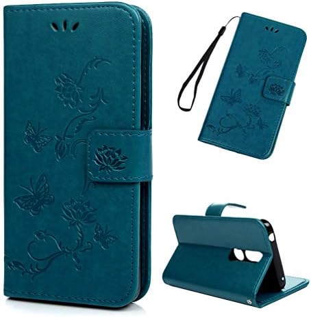 MOLLYCOOCLE Nokia 7.1 Wallet Case, Blue Embossed Butterfly Pattern Flower Tree Detachable Slim Fit Magnetic Car Mount Card Solts Holder PU Leather Flip TPU Bumper Cover for Nokia 7.1 2018