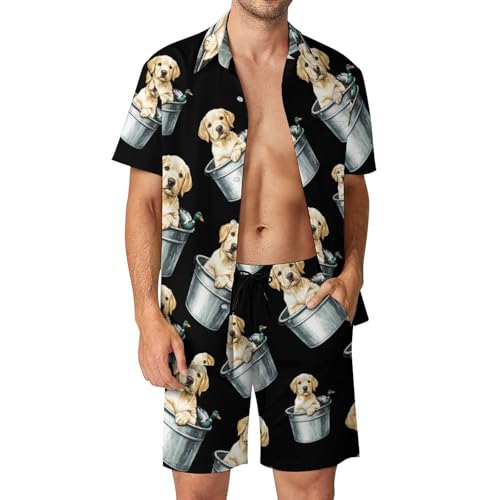 Camisa de botones de labrador de alta calidad y pantalones cortos en conjunto masculino premium