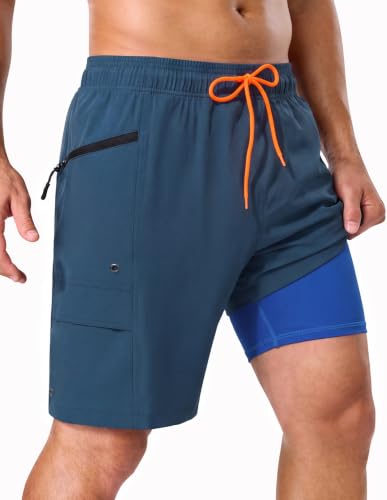 SILKWORLD Mens Swim Trunks Quick Dry 9" Bathing Suit Shorts, Blue, XL - image 1