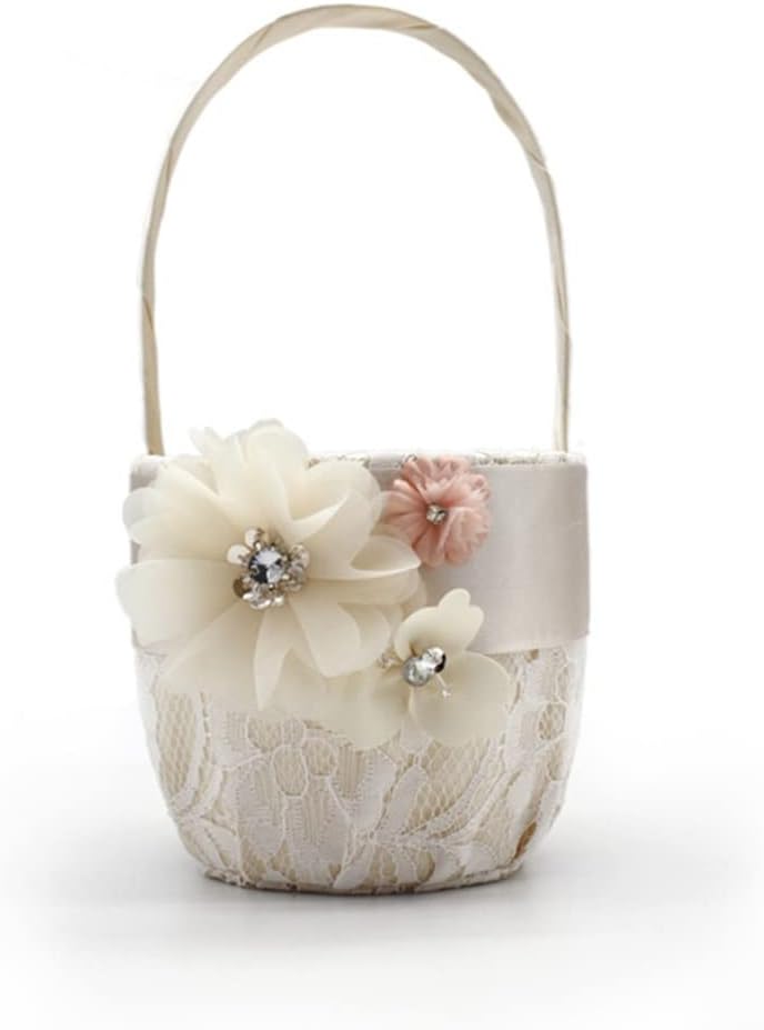 Wedding Ceremony Flower Girls Weaving Basket Lace Bouquets Holder Party Supplies Decoration