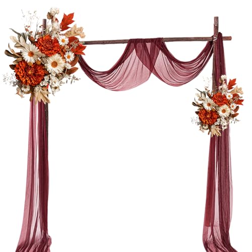 BEELUKY Cantonnière de mariage - 75 x 800 cm - Avec ruban de satin de 22 m - Décoration de scène - Vin rouge