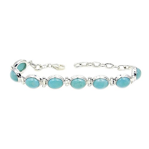 'Caribbean Princess' Sterling Silver Genuine Dominican Natural Larimar Bracelet, Adjustable From 6"-7.5" #TOP28