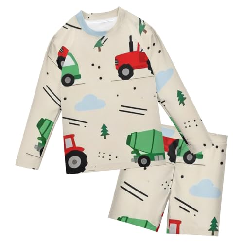 Traje de baño infantil para playa y piscina con manga larga anti UV de camiones