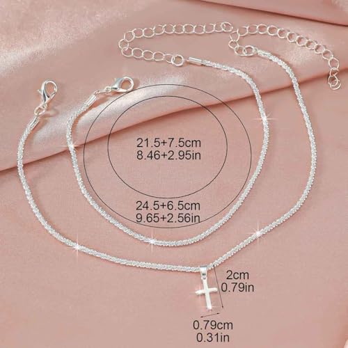 Image of Yalice 925 Sterling Silver Ankle Bracelets for Women Dainty 14K Gold Plated Anklets Set Shiny Waterproof Ankle Chain Cross Beach Foot Jewelry Gifts
