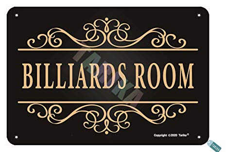 Tarika Billiard-Raum-Schild, schwarzer Hintergrund für Zuhause, Haus, Laden, Cafés, Bars, Restaurants, Pubs, Männerhöhle, Metall-Blechschild, Wanddekoration, 30,5 x 20,3 cm