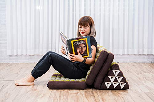 Image of Leewadee 3-Fold Mat XXL with Triangle Cushion - Firm TV Pillow, Foldable Mattress with Cushion Made of Kapok, 67 x 31 inches, Brown Green