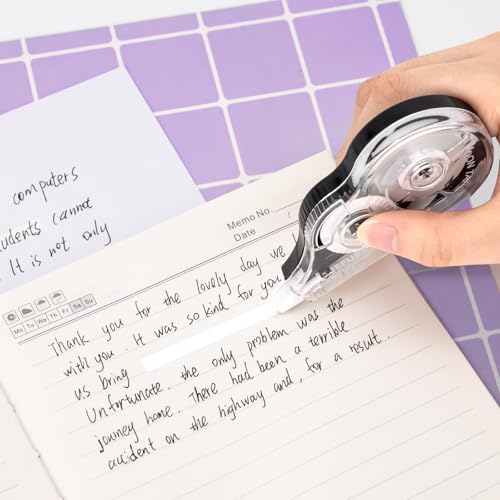 JEFURE 12 Pcs Correction Tape, 39.37 Ft White Wrong Out Tear-Resistant Bulk, Instant Corrections Easy to Use Applicator for School, Office, Note Taking, Journal (Tape Width 0.2 in，Clear) - Thumbnail 6