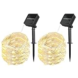 Solar Lichterkette Aussen,[2 Stück] 100 Leds Lichterkette Außen Solar 10Meter 8 Modus Außenlichterkette für Hochzeit, Party und Weihnachten, Garten Deko Gebäude Beleuchtung Aussen (Warmweiß)