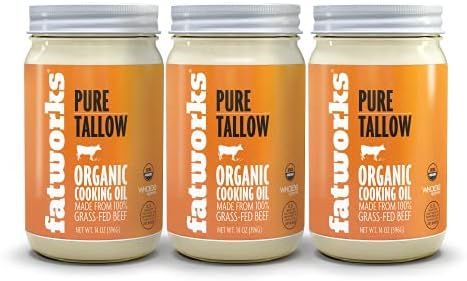 Fatworks Organic Grass-Fed Beef Tallow, Organic Cooking Oil, 14 oz (3 Pack)