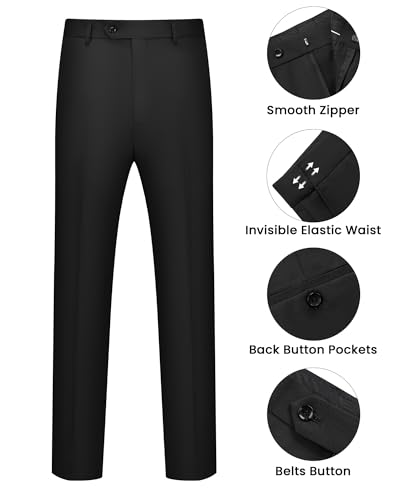 WULFUL Men\'s 2 Piece Suits Slim Fit Two Button Blazer Jacket Pants Set for Party,Wedding and Business Black - Thumbnail 7