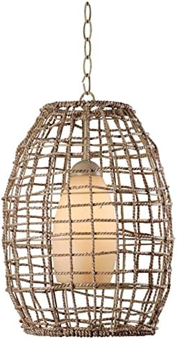 KENROY HOME Lighting Collection, Seagrass 1 Light Coastal Style Pendant with Beachy Tan Finish, 17-inch height 12-inch width
